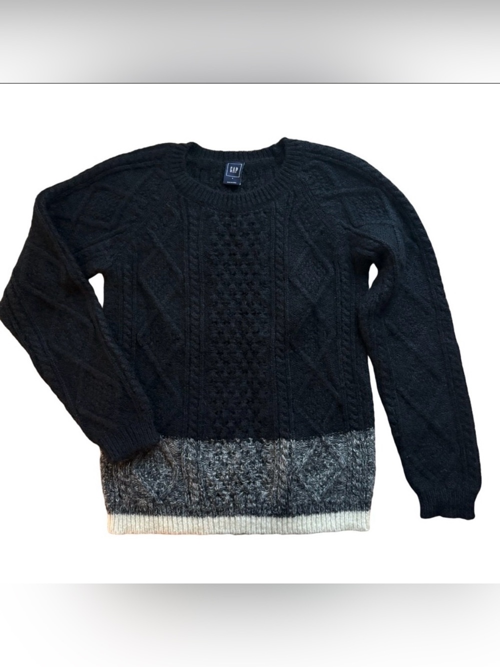 GAP MOHAIR CABLE KNIT TRUE BLACK VI300760 HOL15 08/15 Crewneck Sweater Small EUC